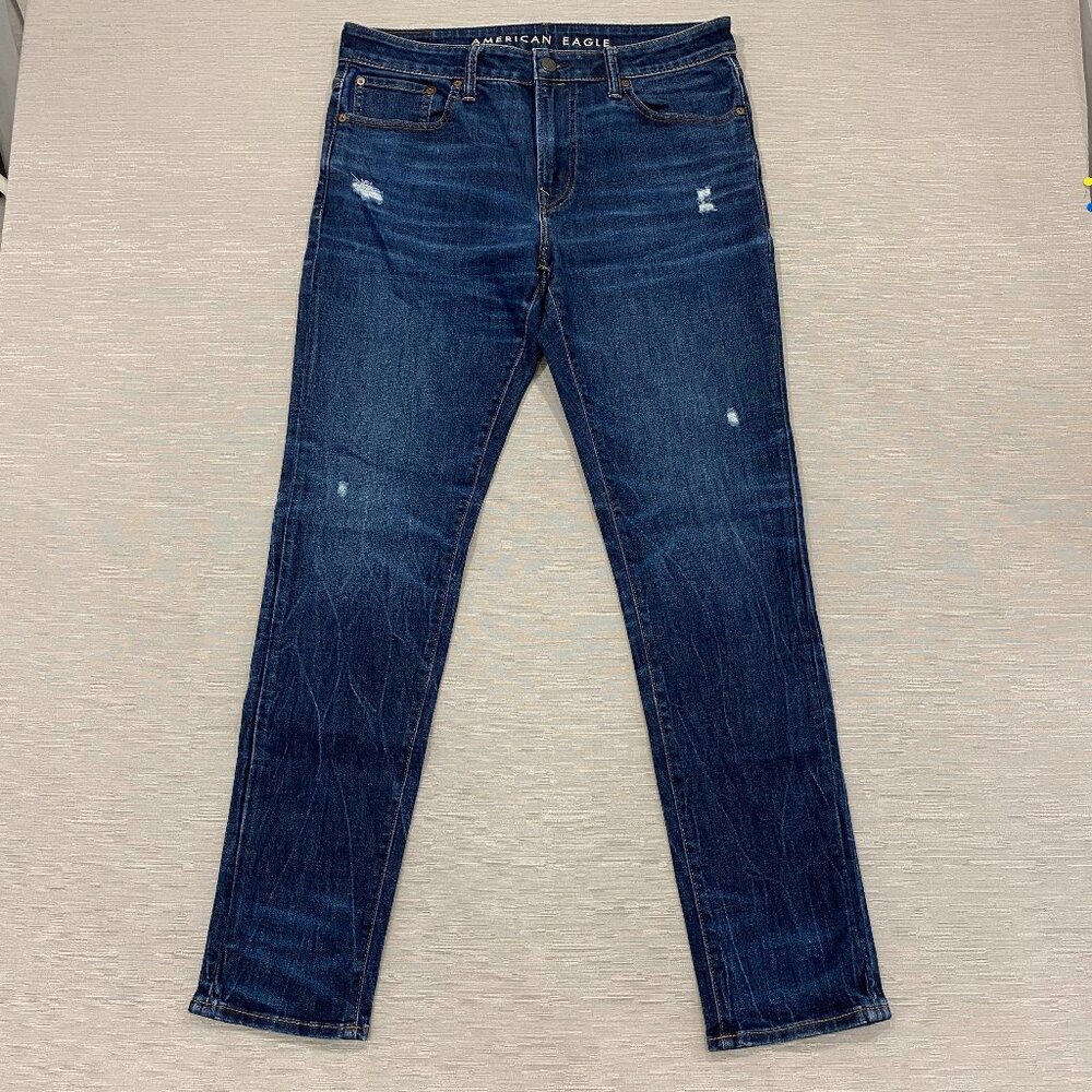 American Eagle Skinny Jeans Mens 34 x 34 Medium Wash Stretch Denim Distressed